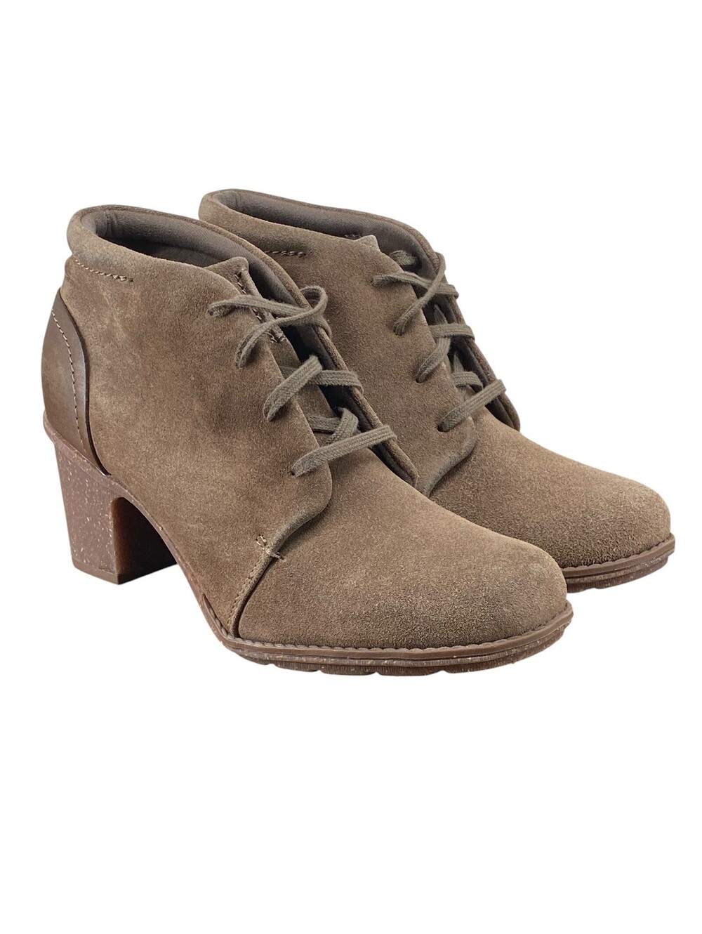 Clarks Collection Sashlin Sue Taupe Suede Lace Up Ankle Boots 8.5 M Block Heel